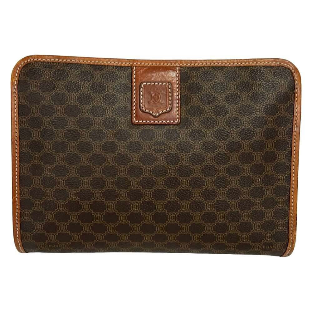Celine Macadam Mens Clutch Bag Dark Brown PVC Leather
